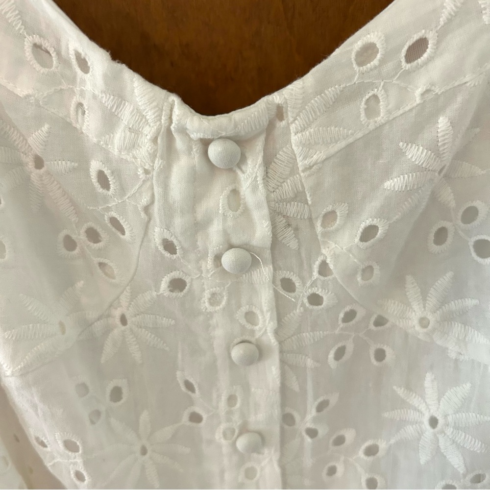 LuLus Sweetest Angel Ivory Eyelet Embroidered Tie-Front Jumpsuit. Size Large. - Picture 9 of 13